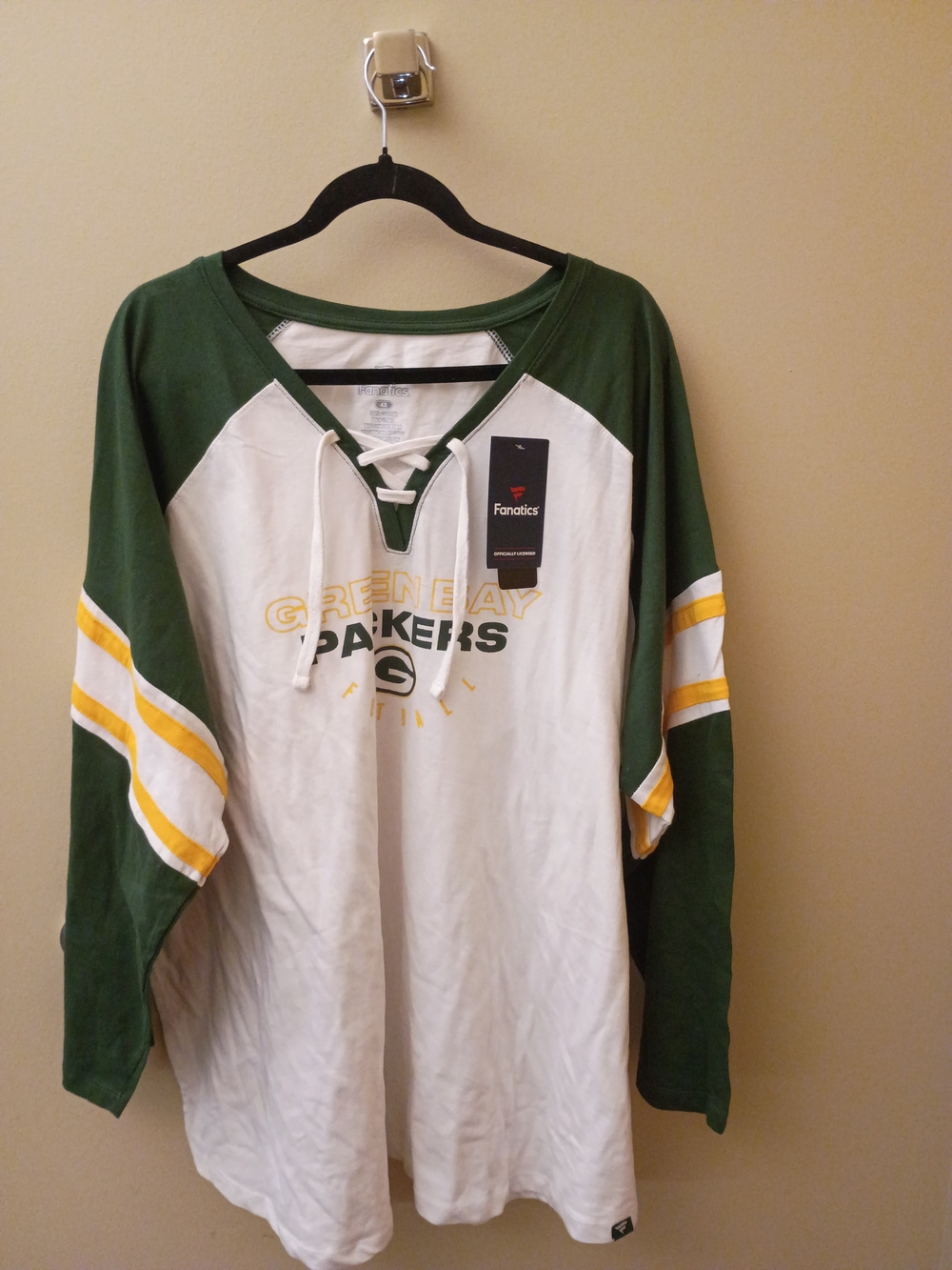 Fanatics Green Bay Packers Lace-Up Raglan Tee - Green/White/Yellow
